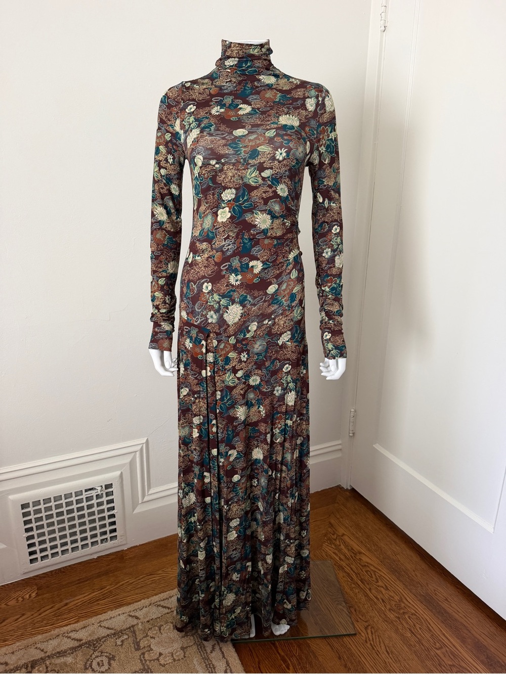 Banana Republic Brown Floral Turtleneck Long Sleeve Maxi Dress